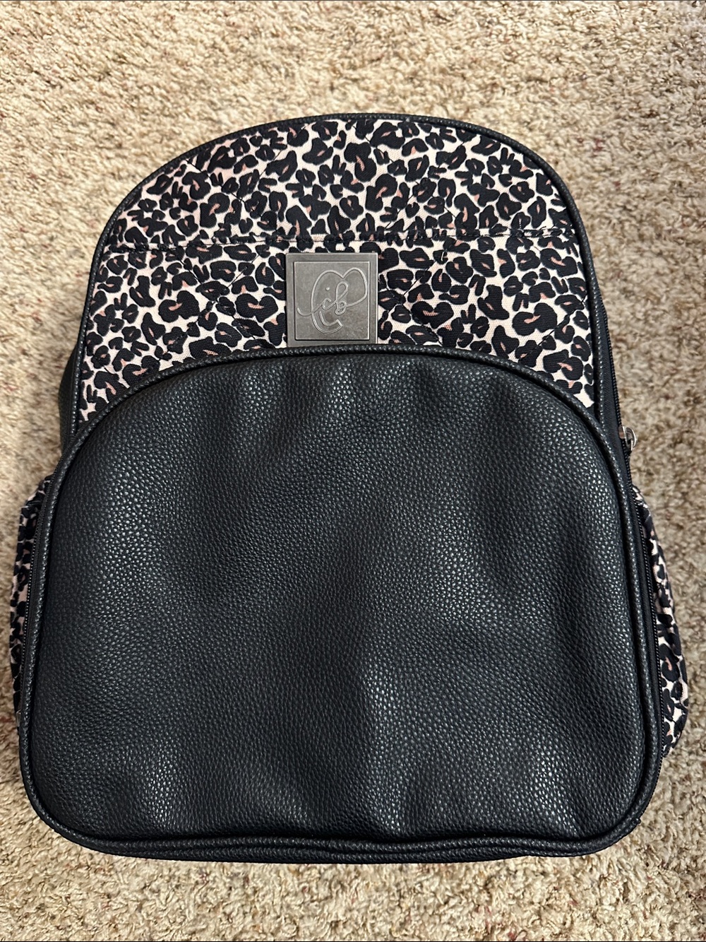 Cleverly Leopard Print Diaper Bag  with Black Front Pocket